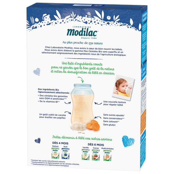 Modilac Céréales Bio Riz Carottes 250G