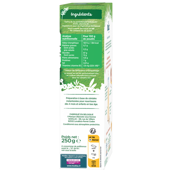Modilac Céréales Bio Nature 250G