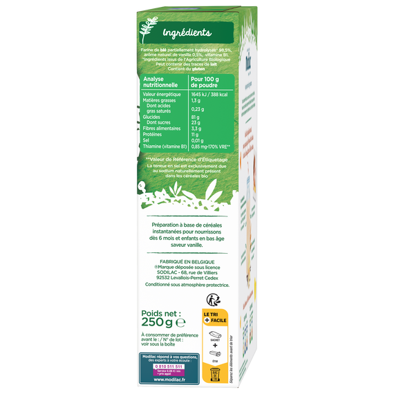 Modilac Céréales Bio Vanille 250G